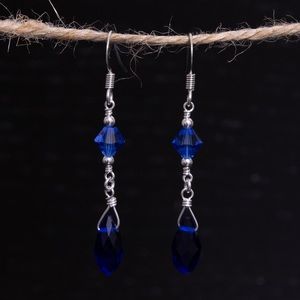 Handmade Dark Blue & Stainless Steel Drop Earrings